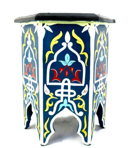 Moroccan Side Table Accent End Corner Piece Blue Authentic Painted Decor Size 1